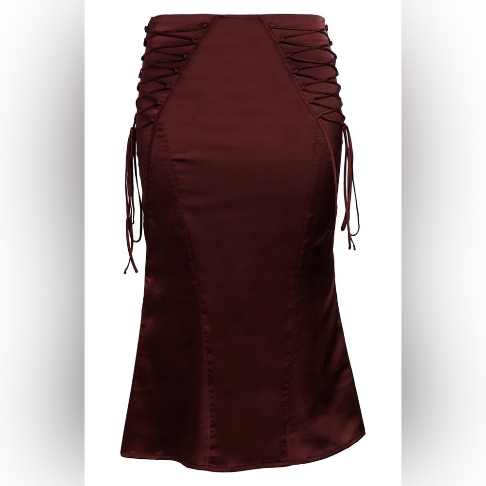 House of CB Sidonie Lace-Up Satin Trumpet Midi Skirt - Picture 6 of 6